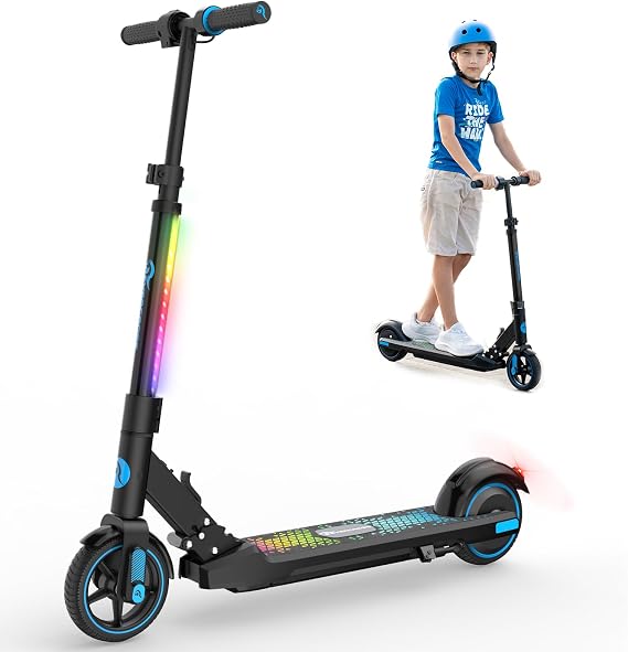 EVERCROSS EV06C Elektroscooter 65'' Faltbarer E Scooter für Kinder 6-12 Jahren 150 W Motor & 3 Gänge & 2600 mAh & 76-96cm Höhe LED Display Bunte Leuchten Leichter Elektroroller Kinder