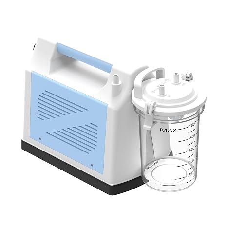 Portable Suction Unit Machine - Strong Suction Power, Home & Veterinary Use for Phlegm, Mucus, Sputum Aspiration Quiet Tabletop Household Aspirator - Ideal for Elderly, Pets, Homecare (Blue)