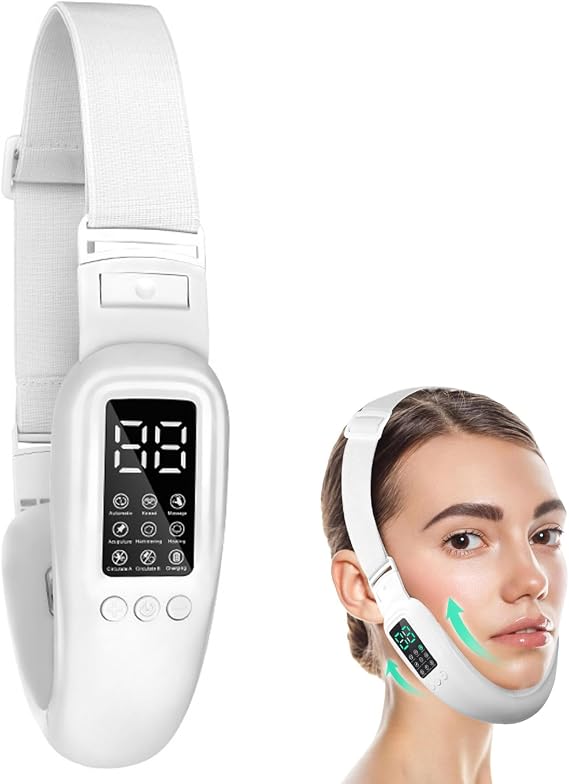Double Chin Reducer, 8 Modes & 15-Level Jawline Shaper, LED Display Face Lifting Device, Portable Microcurrent Facial Device, Adsjustable Facial Massager, Face Massager Electric for Home