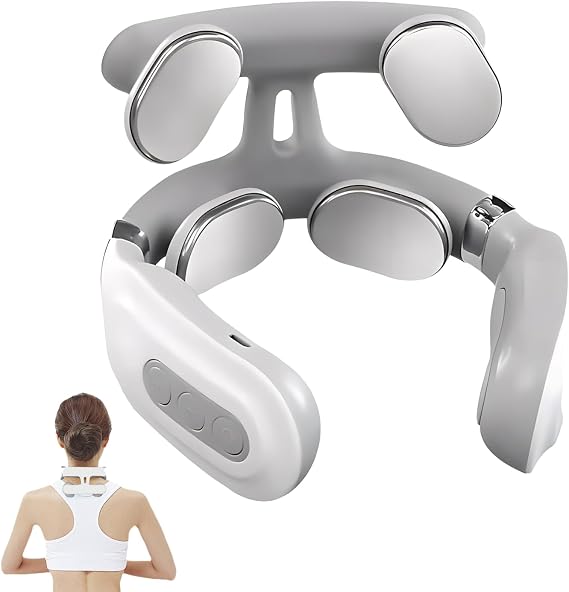 Electric Neck Massager with Heat - 2.0 Pro 4 Head Cervical Spine Massage for Shoulder Pain Relief, 16 Intensity Levels, Ergonomic Design Portable Nerve Massager for Home, Office & Travel