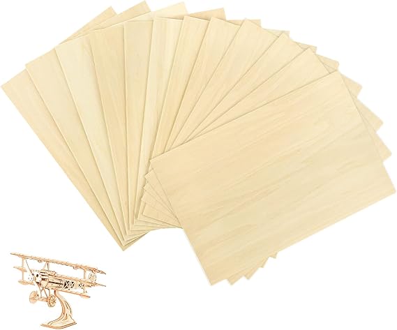12 Pack Balsa Wood Sheets, 200x100x1.5mm Thin Plywood Sheets for DIY Crafts, Model Making, Art Projects, Painting, Engraving, and School Projects, Ideal for Woodworking and Sculpture