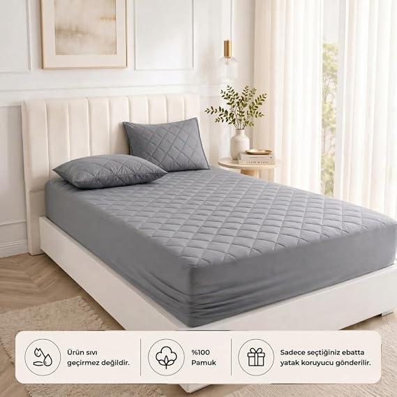 FORMEYA Yatak Koruyucu Alez Kapitone Gri Renk%100 Pamuk Fitted Alez Çarşaf 100 X 200