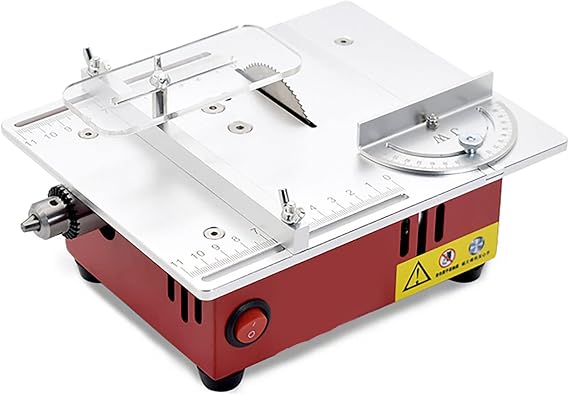 Mini Table Saw 96W Portable Precision Table Saws Adjustable Cut Depth For Hobby Craft Modelling Diy Handmade Wooden，with Chuck Grinding Disc