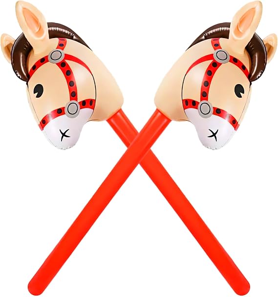 2PCS Inflatable Horse Stick Toys, Inflatable Horse Head Stick Balloon