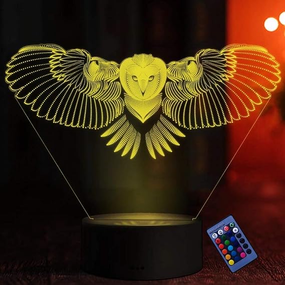 Optical Illusion 3D Owl Night Light 16 Colours Different Remote Control USB Power Touch Switch Decor Lamp LED Lamp Table Children Birthday Christmas Gift [Energy Class D]