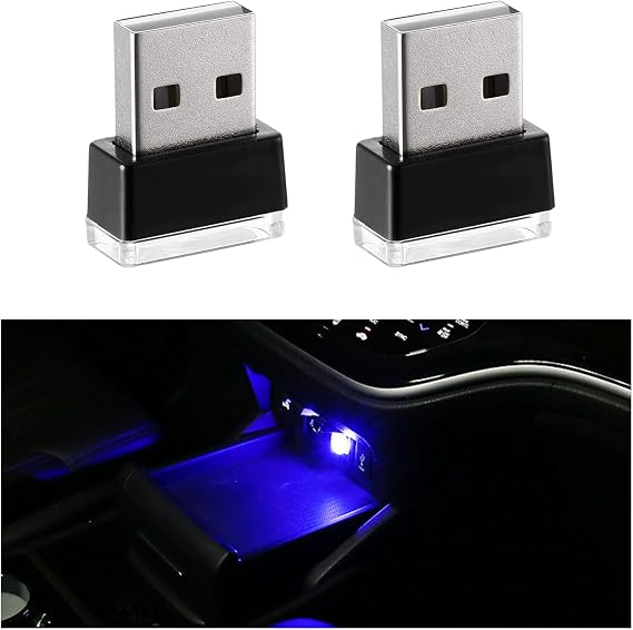 2個 Usb Led 車内雰囲気ランプ、ポータブルミニledナイトライト、プラグインusbインターフェーストランクアンビエント照明キット、ユニバーサルインテリアカーアクセサリーブルー