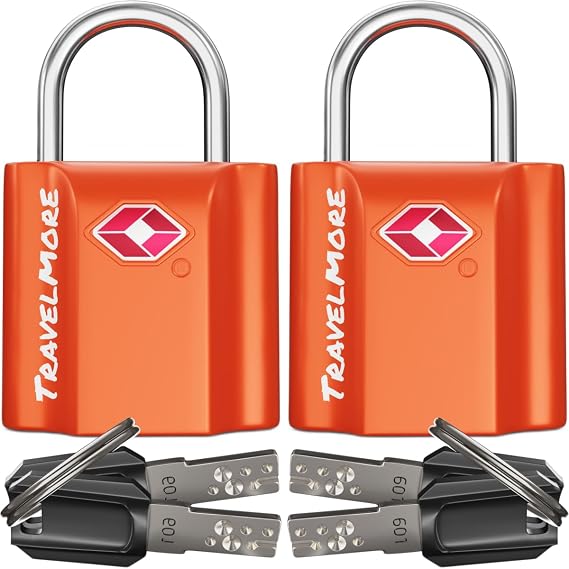 TSA Locks with Keys TSA Suitcase Lock with Key Luggage Locks for Air Travel Locks for Suitcases Backpacks Luggage Lockers 2 Pack Orange