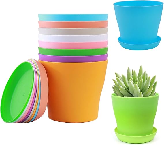 10 Pcs Plastic Planters Pots, 8 Colours Mini Flower Seedlings Pots