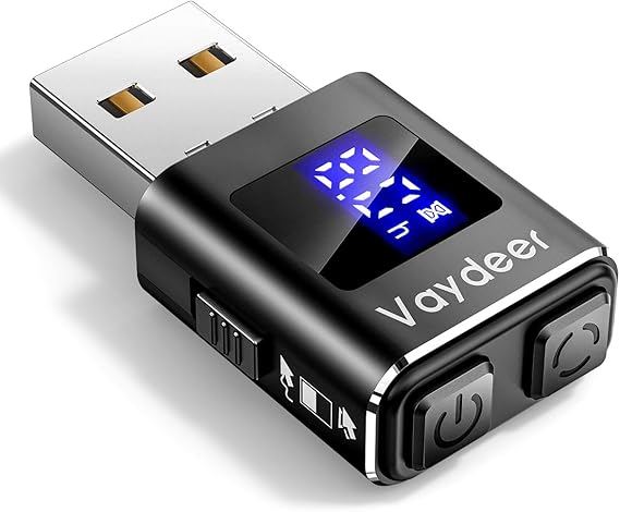 VAYDEER USB Mouse Jiggler Mover with Timer, USB-C Adapter, LED Display | 2/4/6/8-hour auto-off + continuous mode, 2 movement patterns, quiet driver-free use, memory function, aluminium alloy, black