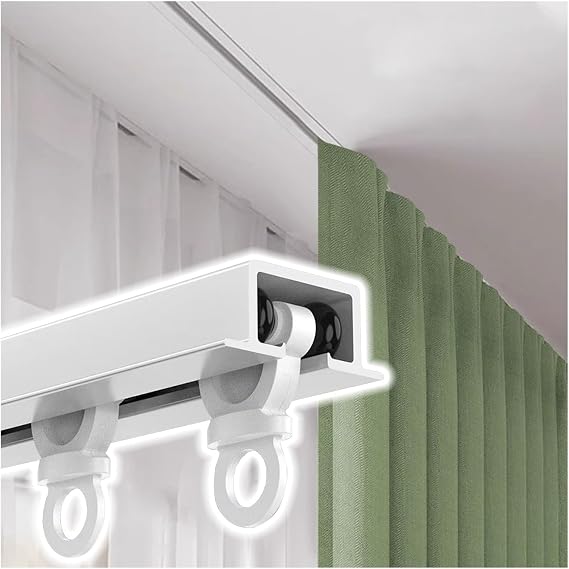 Recessed Invisible Ceiling Curtain Track White, Custom Size Hidden Curtain Track Ceiling Mount Rod, Invisible Straight Sliding Pole System, Room Divider(1280cm/41.99ft)