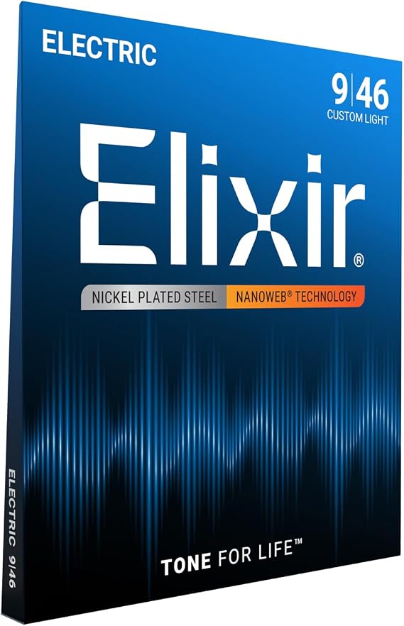 Elixir 12027 Strings Electric Guitar Strings w NANOWEB Coating, Custom Light (.009-.046)