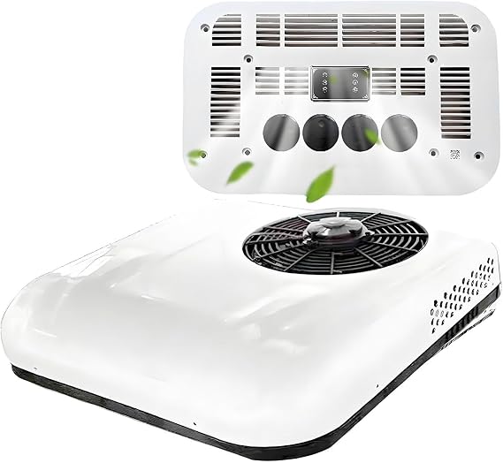 12V/24V DC RV Rooftop AC Unit with Remote Control - Truck & Camper Air Conditioner, Low Noise Cooling for Excavator Truck/Travel Trailers 12V