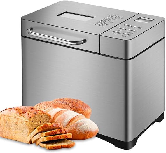 Bread Maker 650 Watt Stainless Steel Bread Maker Fully Automatic Bread Maker 19 Programmes Automatic Ingredient Compartment for 500 G 750 G and 1000 G Bread Loaf Silver