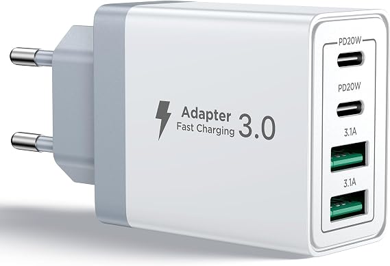 Aioneus USB C Charger, 40W 4-Port USBC Plug Charger iPhone Fast Charging, Multiple Chargers QC+PD Fast Wall Type C Adapter for iPhone 17 16 15 14 13 12 11 Pro MAX XR XS 8 7,iPad,Samsung