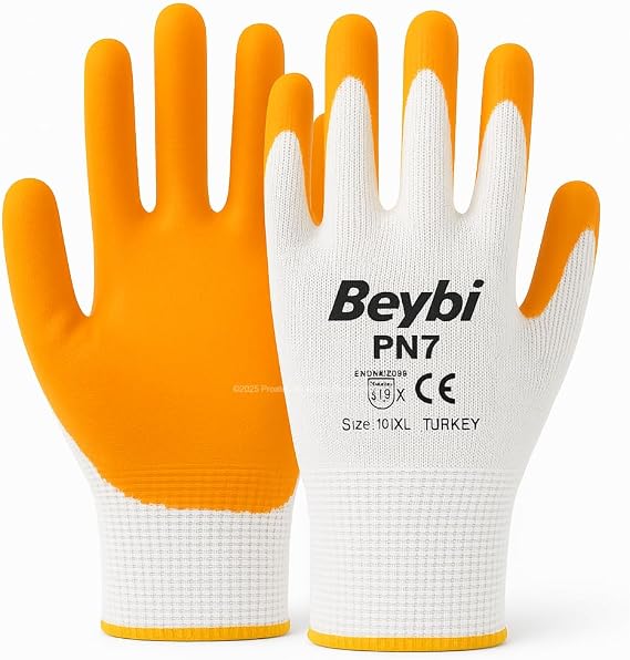 Beybi Polyester Örme Nitril Eldiven, PN7, Yarı Kaplama, Aşınma, Yağ, Grese Dayanıklı, İş Güvenliği Eldiveni