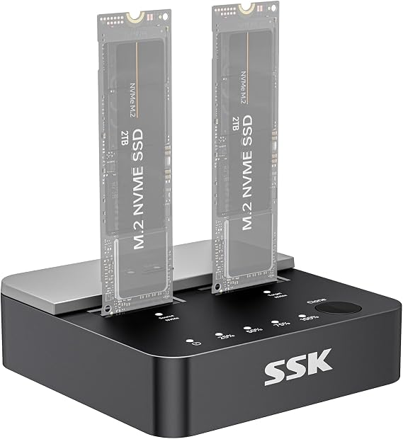 SSK M.2 SSD Cloner NVMe Duplicator Dual Bay Dock NVMe Enclosure Reader