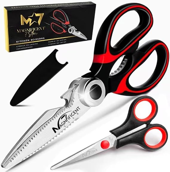 MAGNIFICENT Kitchen Scissors, Heavy Duty Kitchen Scissors with Safety Cover and Soft Grip and Multifunctional Utility Scissors, Meat Poultry Cutting Scissors