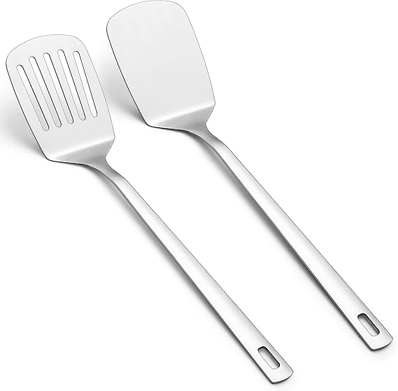Kyraton Stainless Steel Spatula Set, Silver Kitchen Spatula, Solid Spatula for Nonstick Pans Dishwasher Safe, Easy to Clean