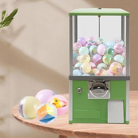 Rotatable Four Compartments Square Candy Vending Machine for Game Stores and Retail Stores Vintage Style,White,Gachapon Machine(Green)