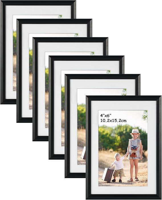Black 6x4 Photo Frame with Mat - Set of 6, 7x5 Picture Frames without Mat, Suitable for Bedrooms, Living Rooms - Wall and Table Display
