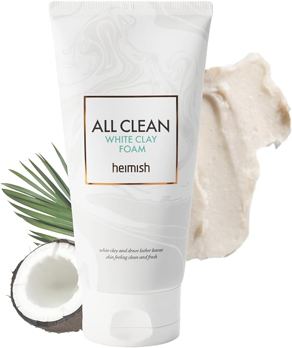 HEIMISH All Clean White Clay Foam - Deep Cleansing, Pore Minimizing, Blackhead Remover, Hydrating, Daily Face Wash with White Clay, Coconut Oil, for Double Cleansing, Korean Skincare, 5.3oz/150g