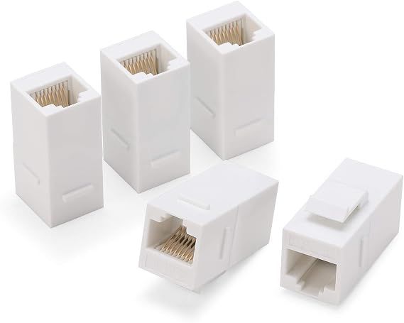 Rapink RJ45 Coupler Inline Adapter Keystone, Female to Female Network Connector 5 Pack for Ethernet Cat6/Cat5e/Cat5 Cable Extender with Gold Plated White