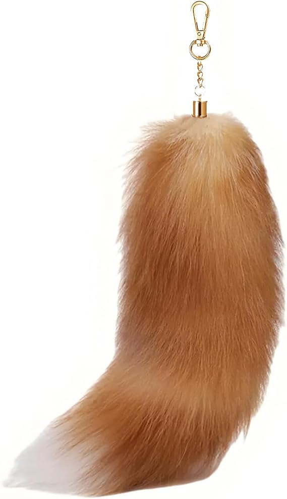 Faux Fur Therian Tail - 40cm/15.75inch Shaggy Faux Fur Realistic Fox Tail, Decorative Tail Keychain for Women, Girls, Cosplay