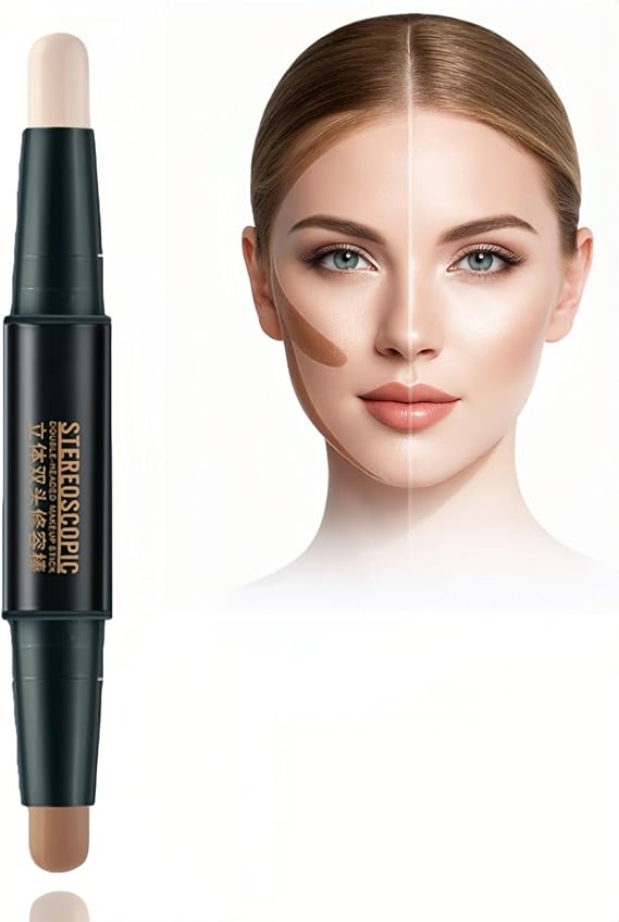 2-in-1 Contour and Highlighter Stick Kit,Smooth Sculpting Bronzer for Light Skin Tone,Cream Bronzer & Cool Toned Contour for Nose,Long Lasting and Waterproof Contour Sticks for Light Skin Makeup#02