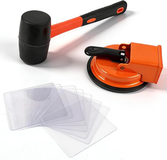 Floor Gap Fixing Tool with Rubber Hammer, 5.3in Suction Cup Heavy Duty Wood Floor Repair Tool with 10 Reusable Sticky Pads for Laminate Vinyl Solid Wood Floors