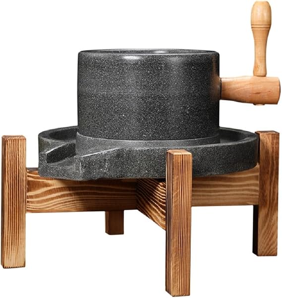 Stone Mill Grinder/Handmade Stone Mill / Grinder (Medium), Grain Grinder Mill-for Grain, Handmade Household Hand Mill for Grain, Bean and Barley (7.87inx11.8in), with Wooden Frame(Black)