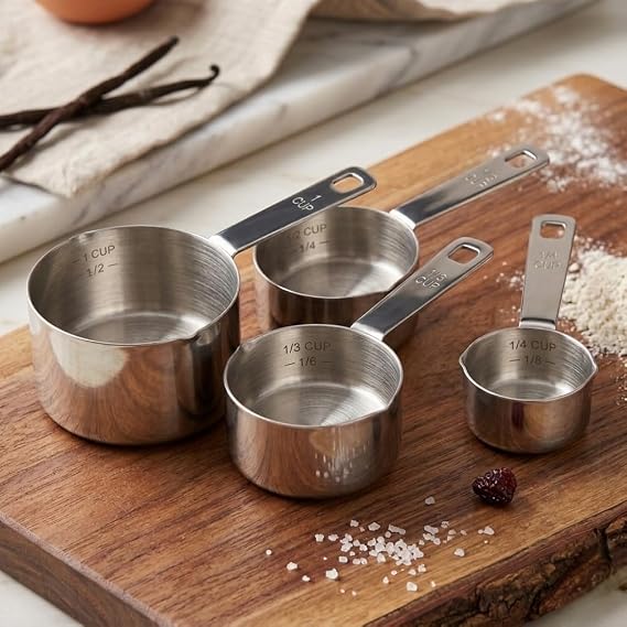 Paslanmaz Çelik Ölçü Bardağı Seti, 4 Parça, 1/4, 1/3, 1/2 ve 1 Cup, İç İçe Geçebilir