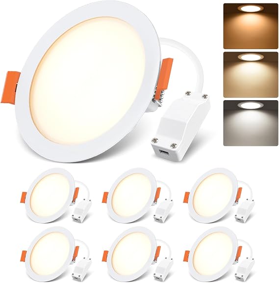 LVWIT Bathroom Spot Lights Ceiling,6W Led Recessed Ceiling Lights, Led Panel Lighting,6W Round Panel Light,600LM,3000K,4000K,6500K, Downlights spotlights for Ceiling(6PCS) [Energy Class F]