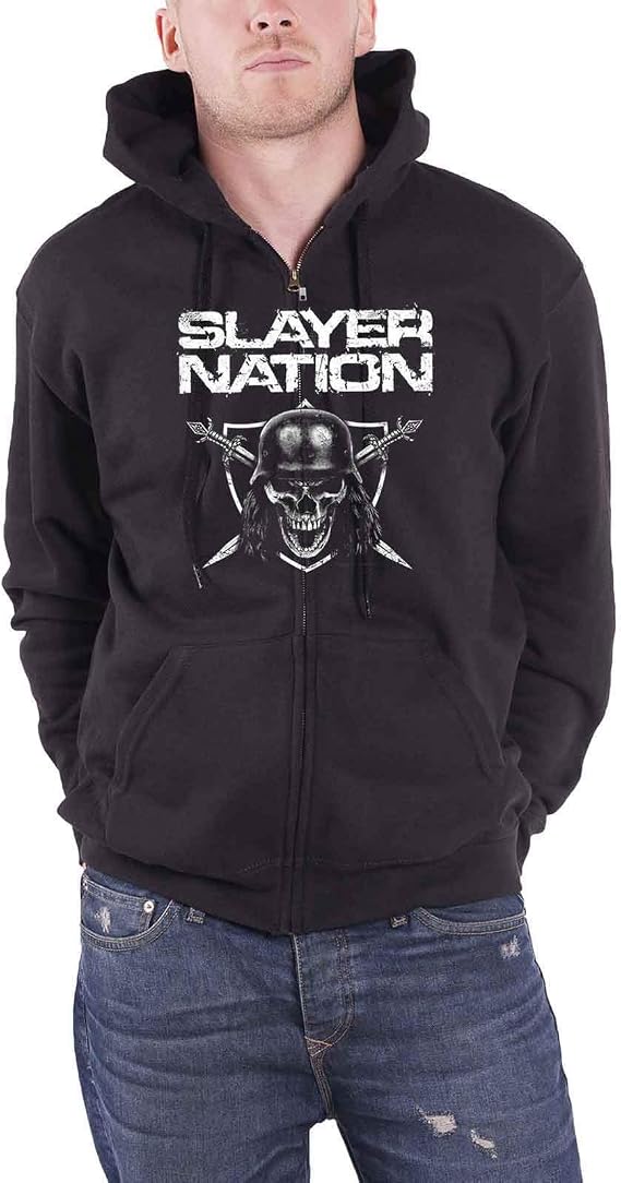 Slayer 公式 メンズ パーカー Skull Shield Nation Band Logo ブラック Zipped Size L