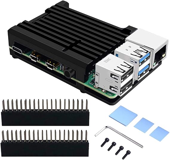 GeeekPi Armor Aluminum Alloy Case with Passive Cooling for Raspberry Pi 4, CNC Aluminum case with Heat Dissipation Heatsink Thermal Tape for Raspberry Pi 4 Model B(Black)