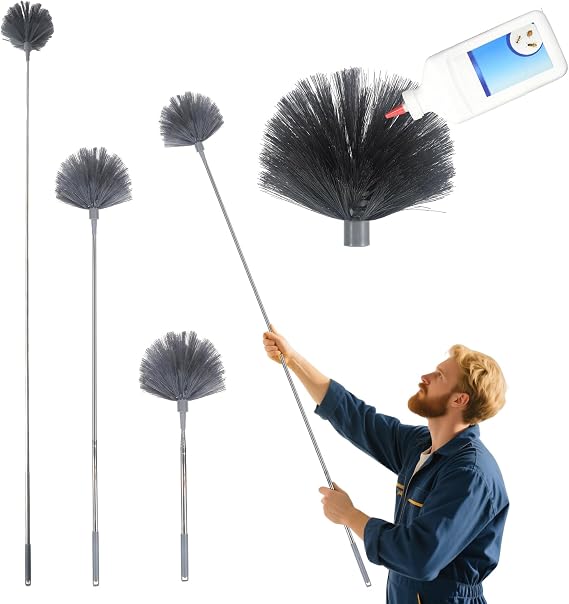 7' Spider Web Duster with Extension Pole - Web Pole Compatible with Delta Dust, Web Brush for Powder Dusters in Hard to Reach Areas, Telescopic Corner Duster for Tall Corners and Wall Crevices