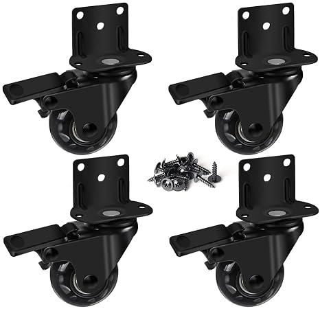 8T8 2" Side Mount Caster Wheels Heavy Duty Set of 4, L Shaped Plate Swivel Casters with Brakes, Silence Rubber Wheels for Furniture, Kitchen Cabinet, Baby Bed, Table, Loading Capacity 400 Lbs