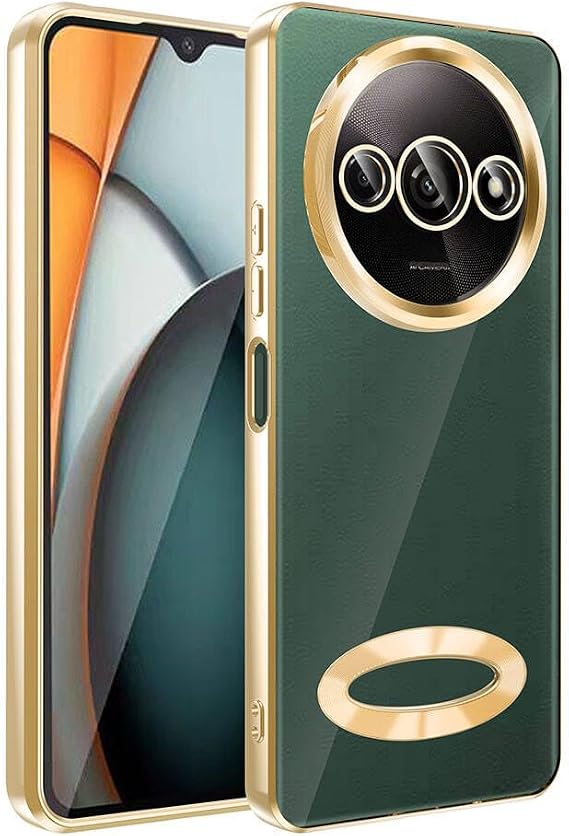 Coverzone Xiaomi Redmi A3 4G 2024 ile uyumlu Kılıf Kamera Korumalı Logo Gösteren Parlak renk kenar çizgileri ile şık bir tasarım Colored Z-Omega Kapak Gold