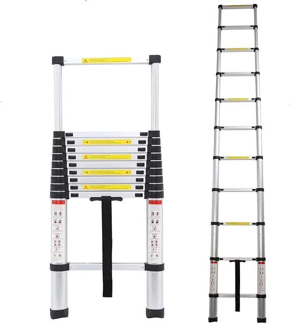 3.2M Aluminum Telescoping Telescopic Extension Ladder 150kg Capacity, 10.5ft Portable Lightweight Attic Loft Ladder Foldable with Non-Slip Rubber Feet, EN131 Certificate Multi-Purpose Ladders