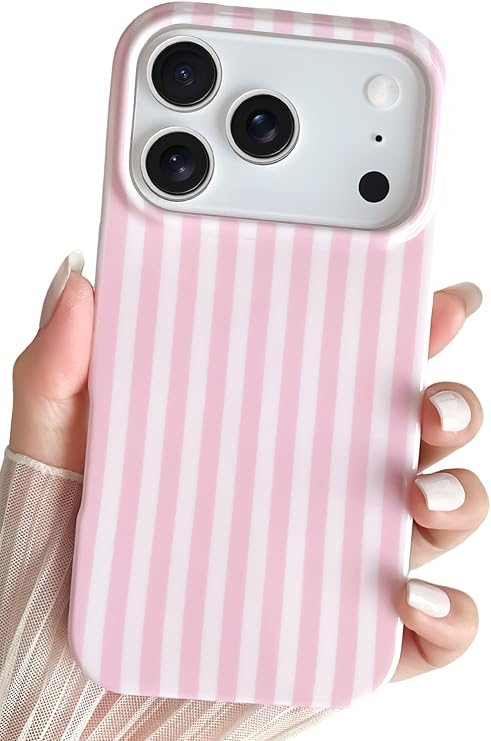 for iPhone 17 Pro Case Cute Striped Phone Case Soft TPU Slim Shockproof Phone Cover for Women Girls Beautiful and Stylish, Pink