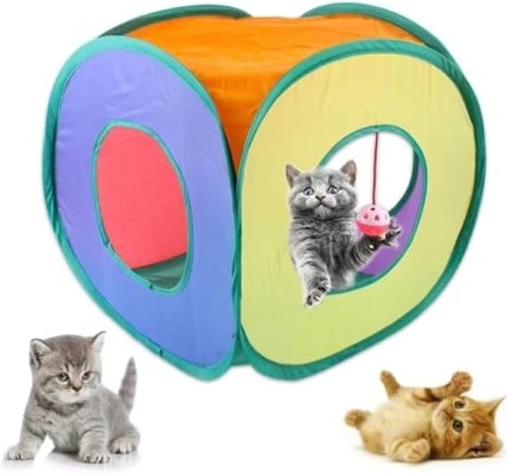 Busstier Gökkuşağı Renkli Katlanır Kedi ve Köpek Oyun Tüneli, Uzun Eğlenceli Evcil Hayvan Oyuncak Tüneli (Küp Şeklinde)