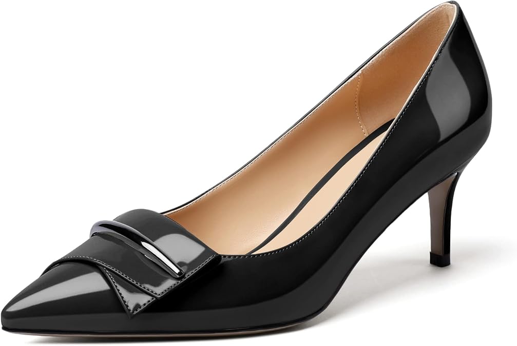 Mettesally Women's Kitten Heels Court Shoes Pointed Closed Toe Comfort Mid Heels Slip On Wedding Party Office Dress Shoes