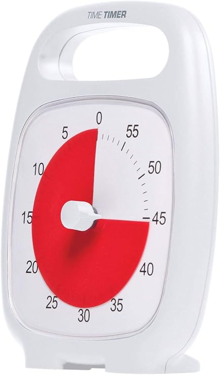 Time Timer PLUS 60 Minute Visual Analog Timer (White) Optional Alert (Volume Control Dial) No Loud Ticking; Time Management Tool