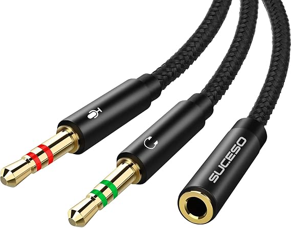 Headphone Mic Splitter Cable 3.5mm Headphone Splitter Standard headset Adapter CTIA 3.5mm Female to 2 Dual 3.5mm Male Cable Compatible with PC Laptop Desktop PS4 Xbox Speaker-35cm(Black)