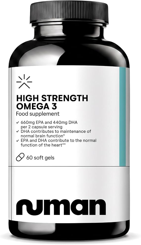 Numan High Strength Omega 3 Fish Oil Capsules - 1000mg Omega-3 with EPA and DHA - Supports Normal Heart and Brain Function - Premium Oil Softgels Gym Supplements
