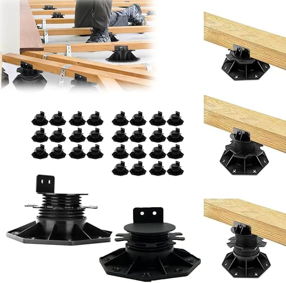 30 Pack Adjustable Decking Support Pedestal Risers, Heavy Duty Foundation Base Supports for Floating or Composite Decking, Adjustable Joist Risers (30mm–60mm)