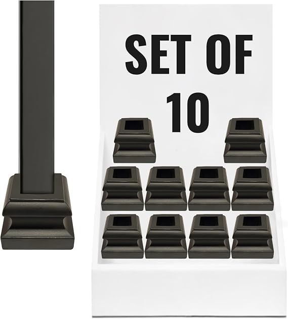 Baluster Flat Base Shoe with Set Screw for 1/2 Inch (12.7 mm) Square Iron Balusters | Staircase Railing Hardware | Satin Black | Pack of 10