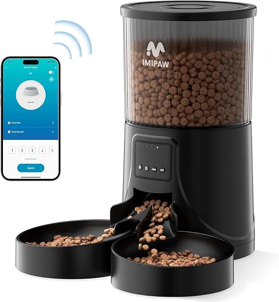 IMIPAW Automatic Cat Feeder WiFi 5G 2.4G: Dry Food Dispenser 2 Bowls