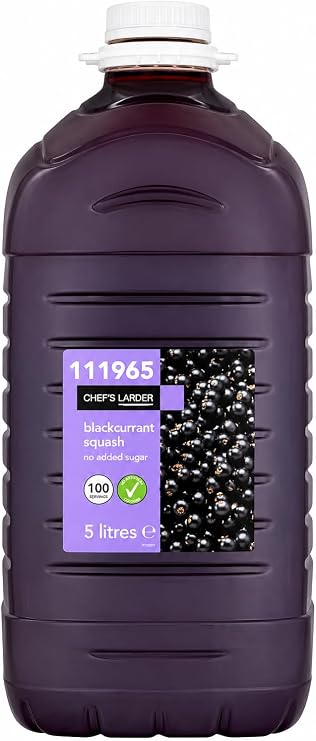 Chef's Larder Blackcurrant Squash No Added Sugar – Concentrated Fruit Drink Cordial – Diluting Juice for Home, Office & Catering – Large Bottle Drink Mix for Everyday Refreshment (5 Litre)