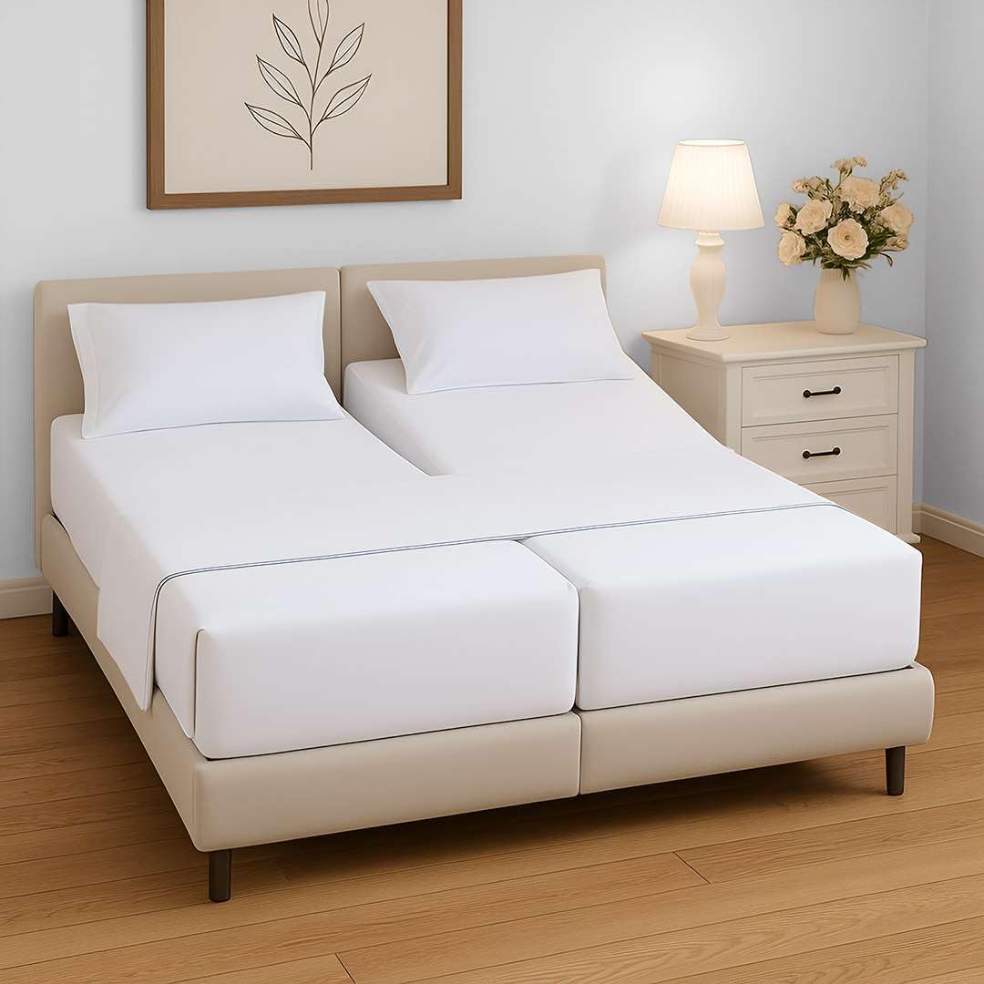 Split King Sheets Sets for Adjustable Bed, 5 Piece Bedding Set, Ultra Soft & Wrinkle Free, Fits Between 12" to 16" Deep Mattress, Easy Care Brushed Microfiber, White