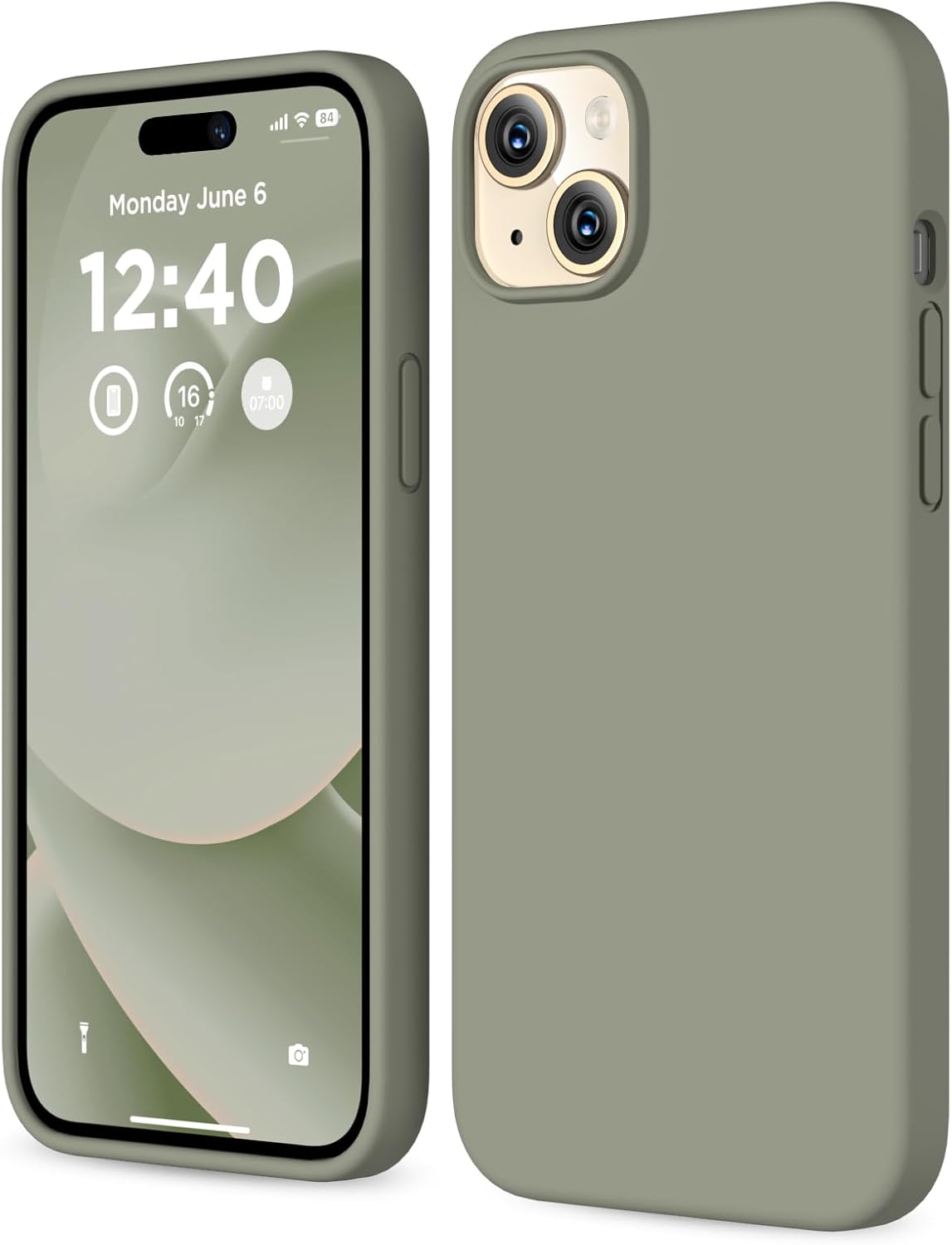 iPhone 15用ケース 液体シリコンケース フルボディ耐衝撃保護カバー ソフトマイクロファイバー裏地 スリム薄型電話ケース iPhone 15 6.1インチ用 Calke Green